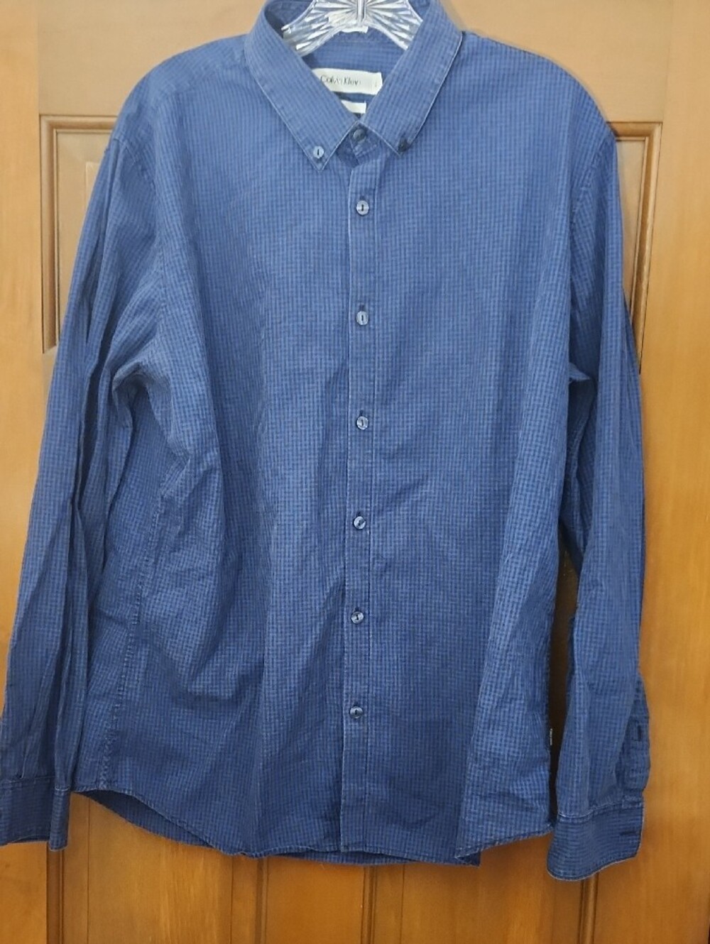Calvin Klein Men's Navy Blue Micro-Check Button-Down Shirt